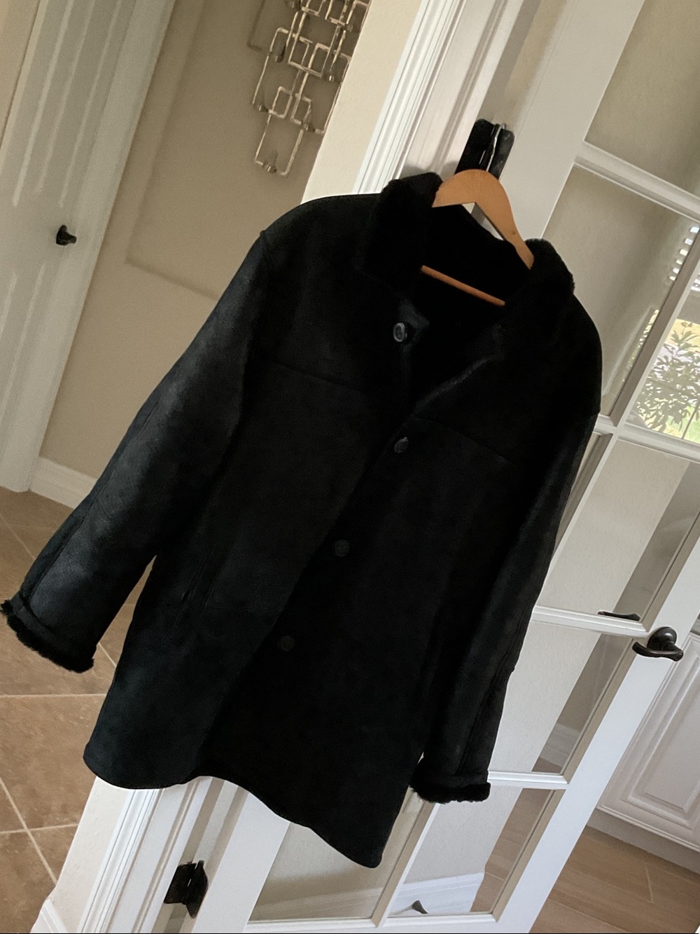 Allen Edmonds shearling coat, black, size XL